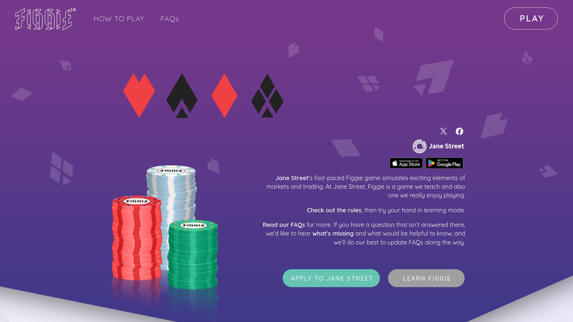 Screenshot of figgie.com: Jane Street's Figgie card game