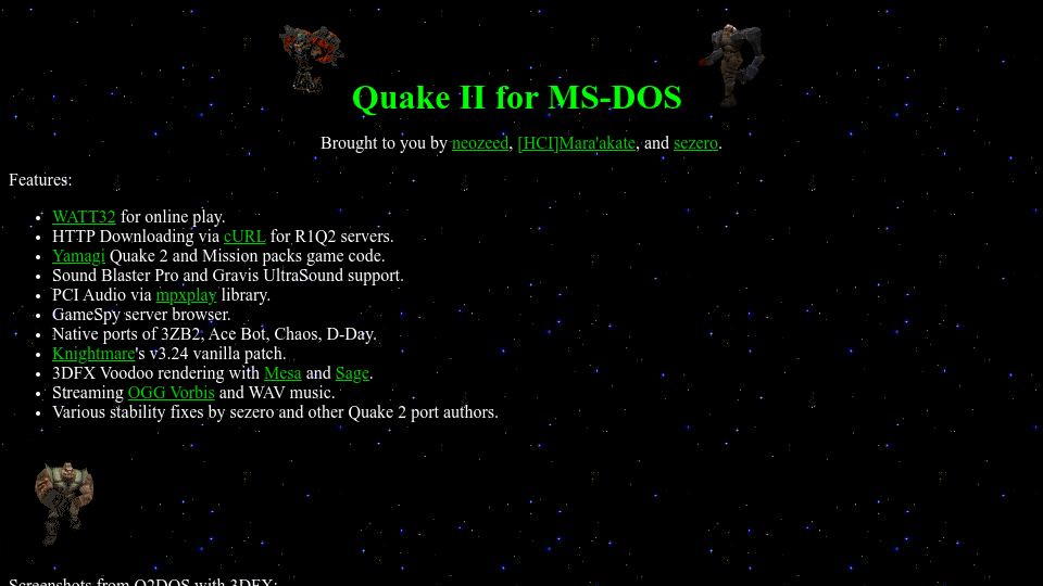 Screenshot of dk.toastednet.org: Q2DOS – Quake 2 backported to MS-DOS