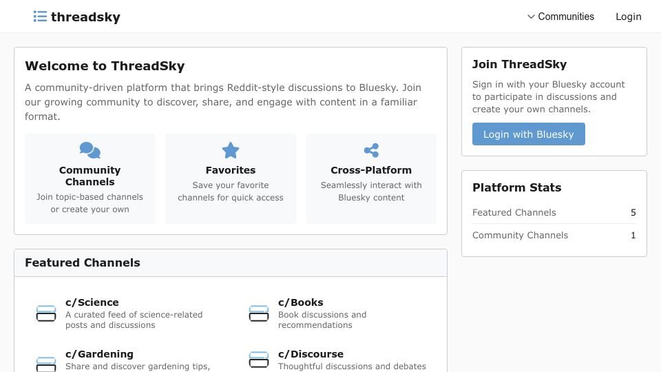 Screenshot of threadsky.app: Show HN: I Built a Reddit-style Bluesky client – still rough, but open to ideas