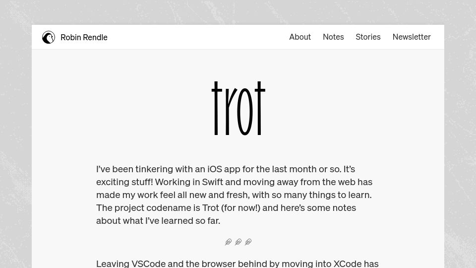 Screenshot of robinrendle.com: Trot