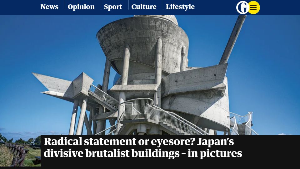 Screenshot of theguardian.com: Statement or eyesore? Japan's divisive brutalist buildings – in pictures