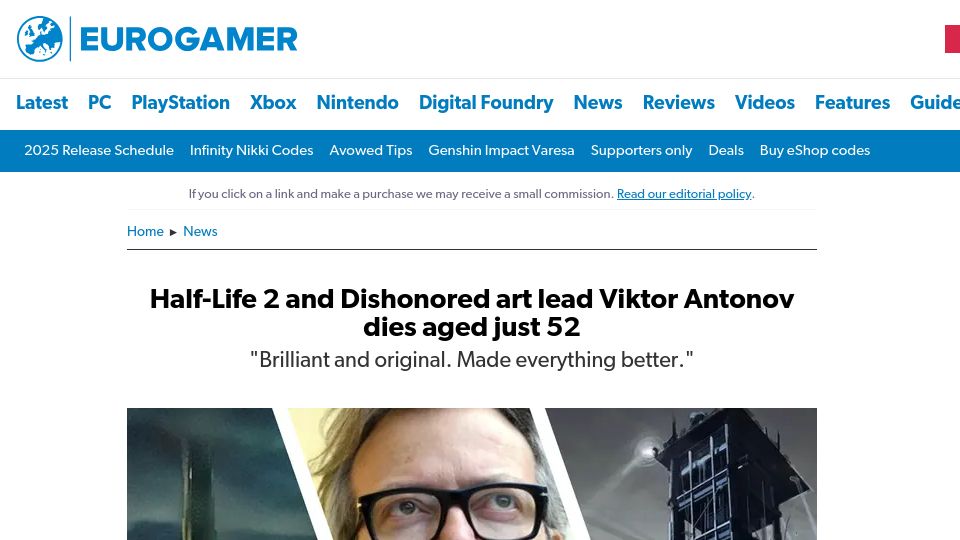 Screenshot of eurogamer.net: Half-Life 2 and Dishonored art lead Viktor Antonov has died