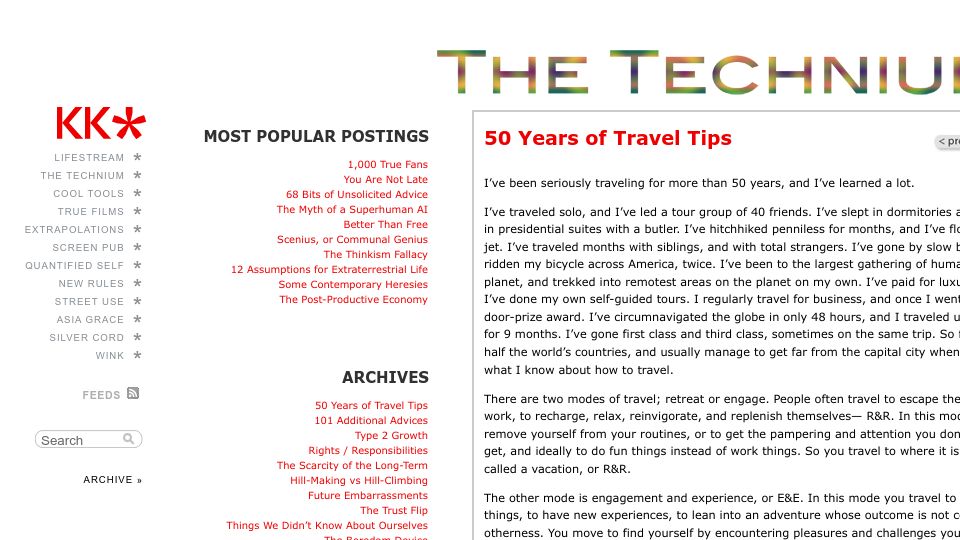 Screenshot of kk.org: 50 Years of Travel Tips