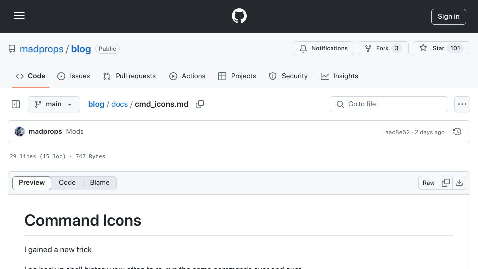 Screenshot of github.com: Trick to find commands in the terminal quickly