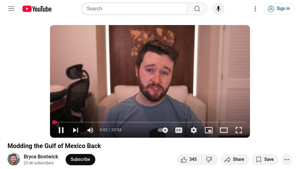 Screenshot of youtube.com: Modding the Gulf of Mexico Back (In Google Maps) [video]