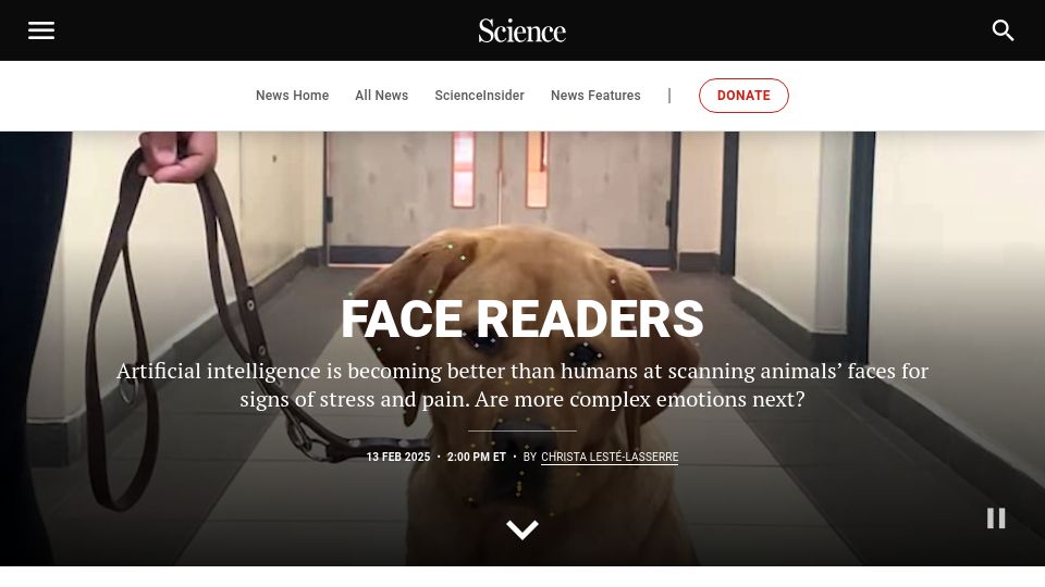 Screenshot of science.org: AI can interpret animal emotions better than humans