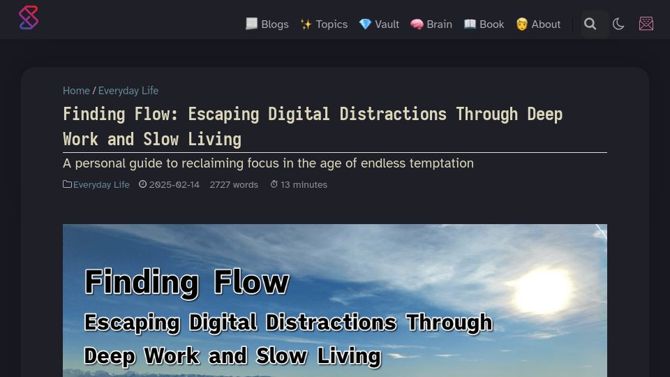 Screenshot of ssp.sh: Finding Flow: Escaping digital distractions through deep work and slow living