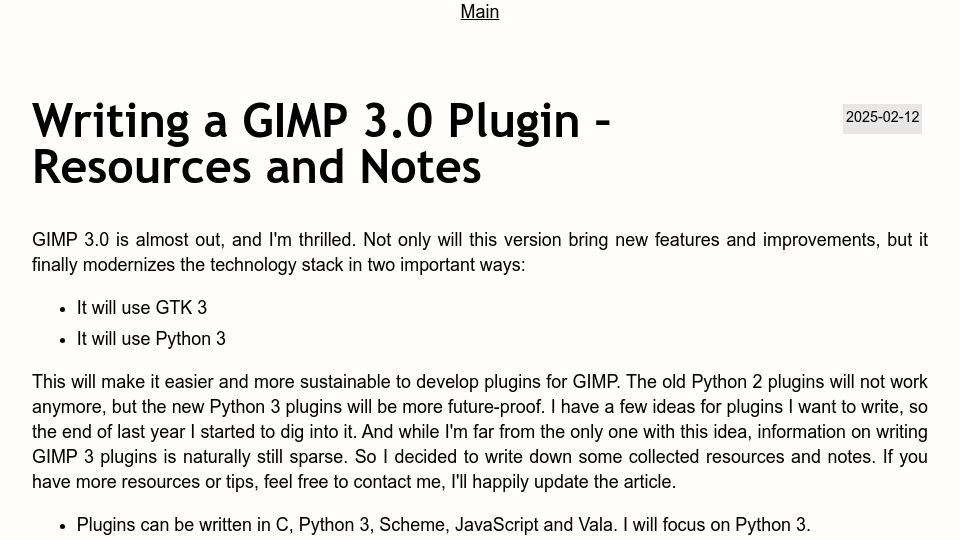 Screenshot of schoenitzer.de: Writing a Gimp 3.0 Plugin