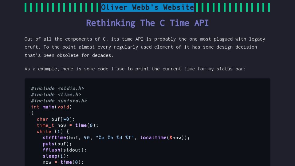 Screenshot of oliverkwebb.github.io: Rethinking the C Time API