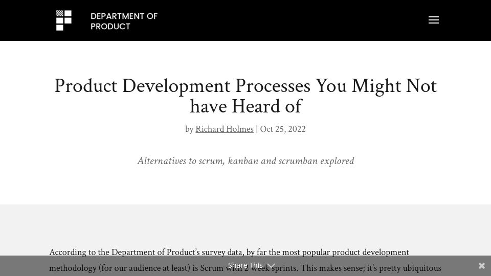 Screenshot of departmentofproduct.com: Product Development Processes You Might Not Have Heard of (2022)