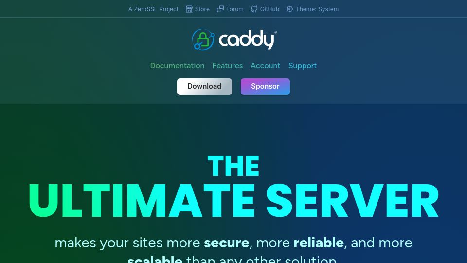 Screenshot of caddyserver.com: Caddy – The Ultimate Server with Automatic HTTPS