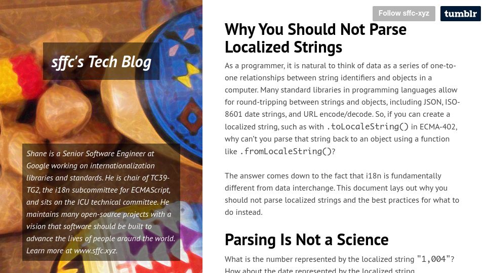 Screenshot of blog.sffc.xyz: Reasons to Not Parse Localized Strings