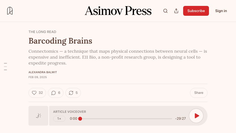 Screenshot of asimov.press: Barcoding brains