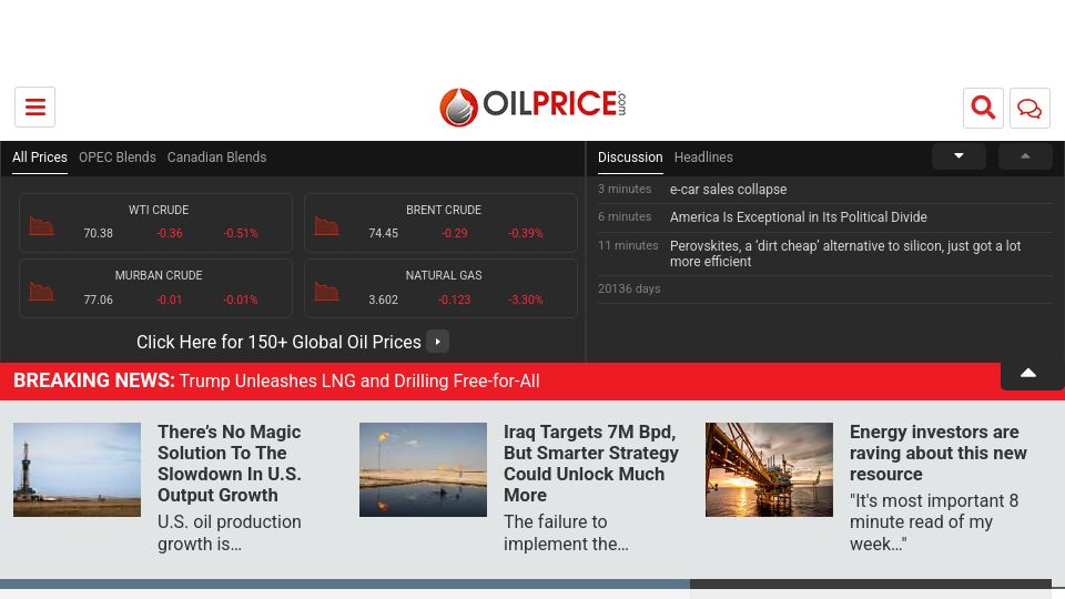 Screenshot of oilprice.com: Why US Refiners Won't Ditch Canadian Crude