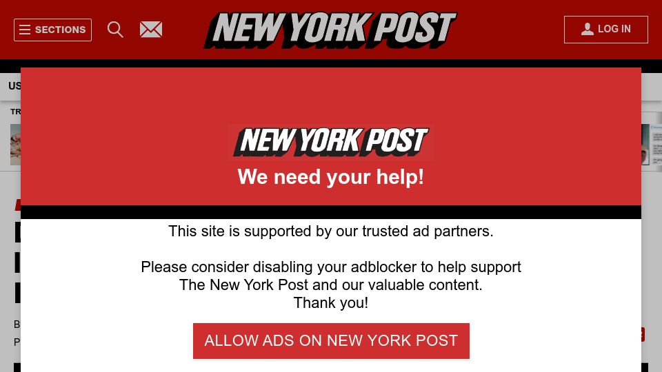 Screenshot of nypost.com: Delta airlines flight crash lands upside down in Toronto