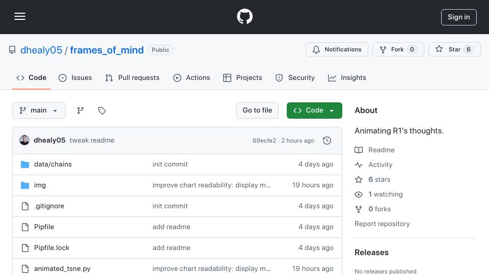 Screenshot of github.com: Watch R1 "think" with animated chains of thought