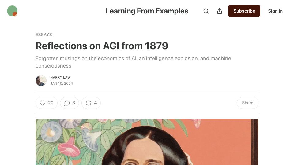 Screenshot of learningfromexamples.com: George Eliot's reflections on AGI from 1879