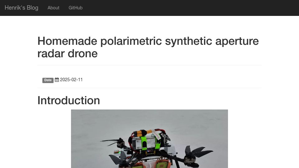 Screenshot of hforsten.com: Homemade polarimetric synthetic aperture radar drone