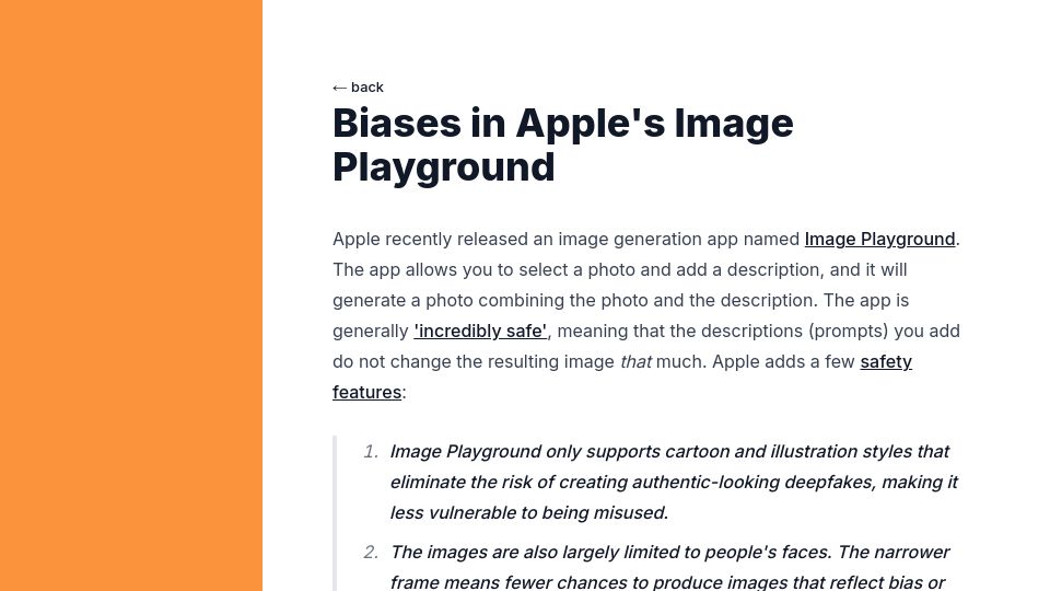 Screenshot of giete.ma: Biases in Apple's Image Playground