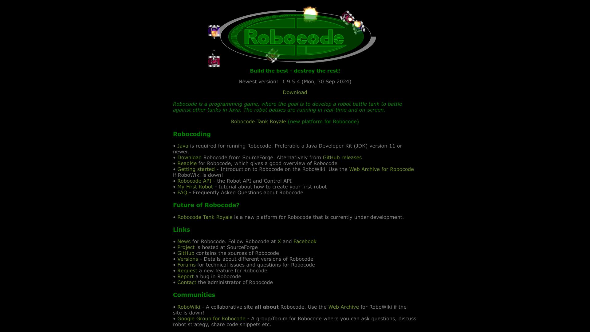 Screenshot of robocode.sourceforge.io: Robocode