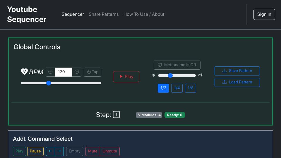 Screenshot of youtubesequencer.com: A web platform for using YouTube as a drum sequencer
