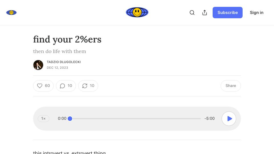 Screenshot of joyarbitrage.substack.com: Find Your 2%Ers (2023)