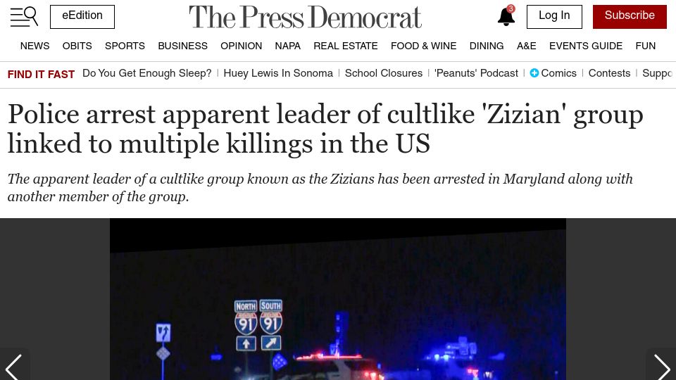 Screenshot of pressdemocrat.com: Police arrest apparent leader of cultlike 'Zizian' group linked to killings