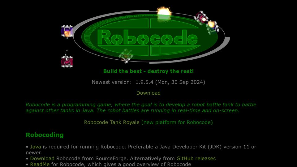 Screenshot of robocode.sourceforge.io: Robocode