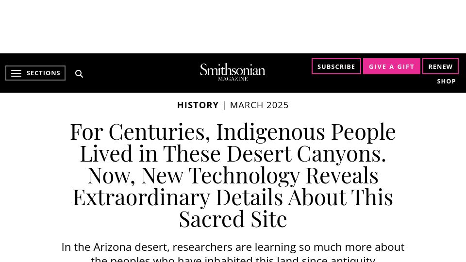 Screenshot of smithsonianmag.com: New Technology Reveals Details About Indigenous Habitations in Desert Canyons