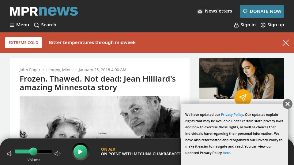 Screenshot of mprnews.org: Jean Hilliard's Minnesota Story (2018)