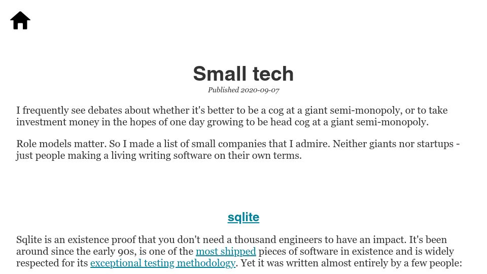 Screenshot of scattered-thoughts.net: Small Tech (2020)