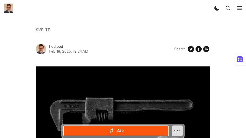 Screenshot of hodlbod.npub.pro: Svelte 5 is not JavaScript