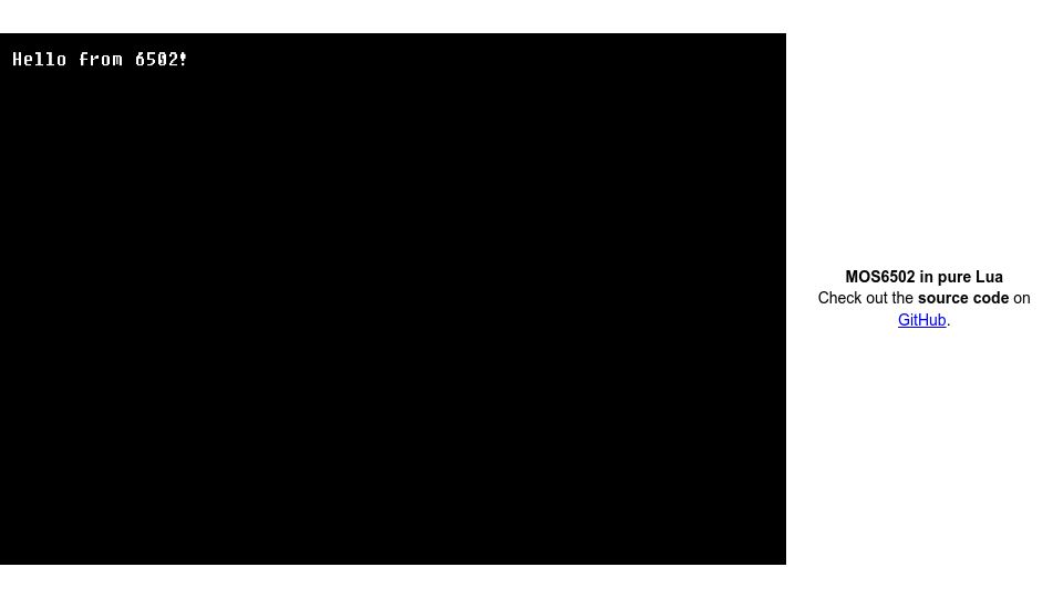 Screenshot of carimbo.run: Show HN: MOS6502 in pure Lua running in WebAssembly