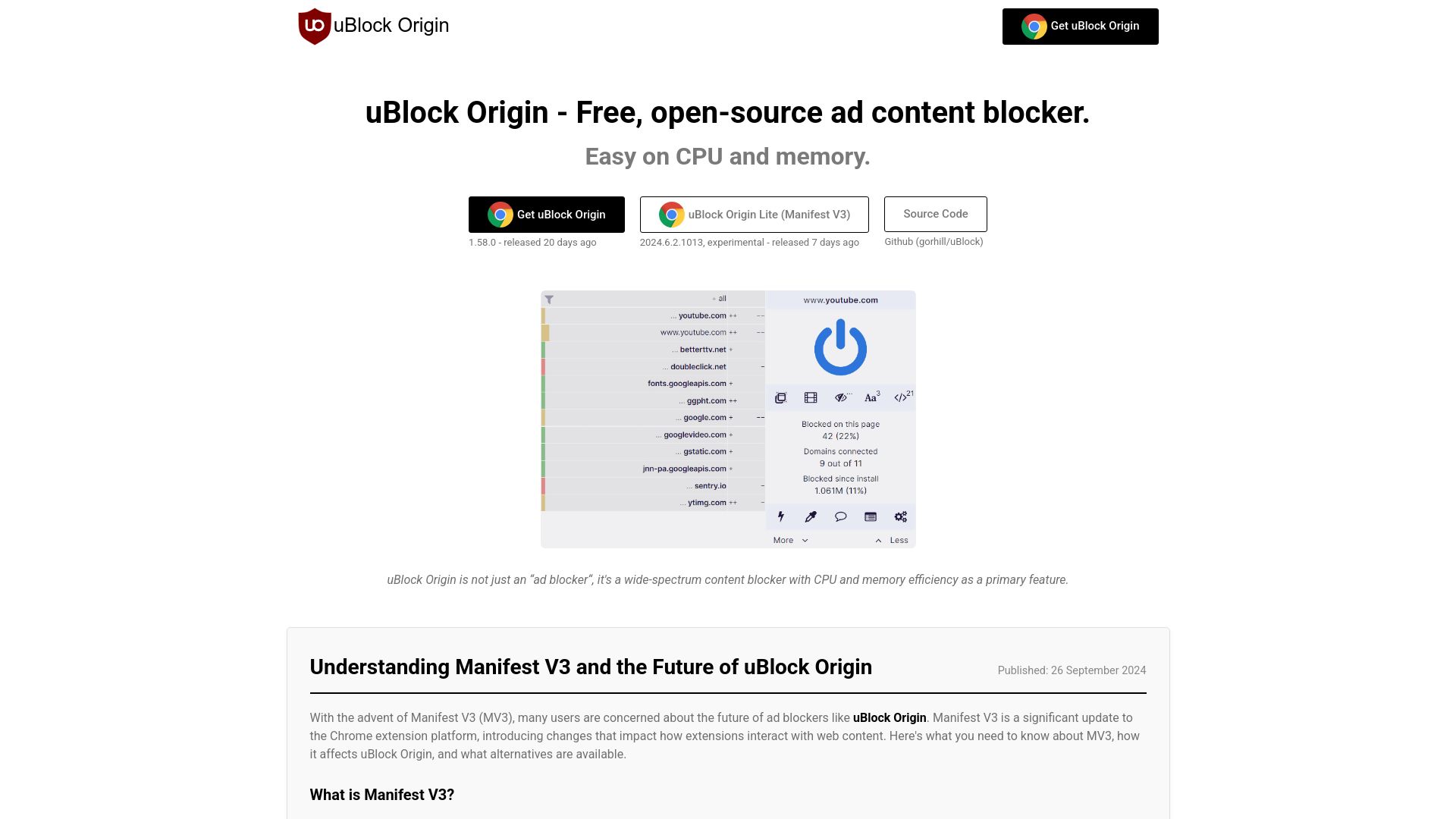 Screenshot of ublockorigin.com: uBlock Origin Has Been Disabled