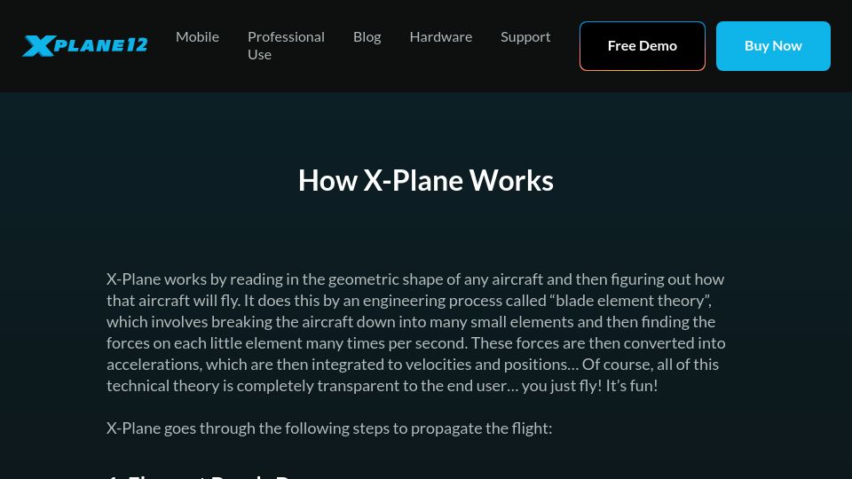 Screenshot of x-plane.com: How X-Plane Works