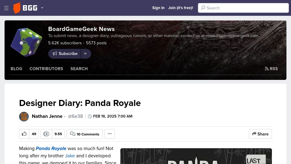 Screenshot of boardgamegeek.com: Designer Diary: Panda Royale