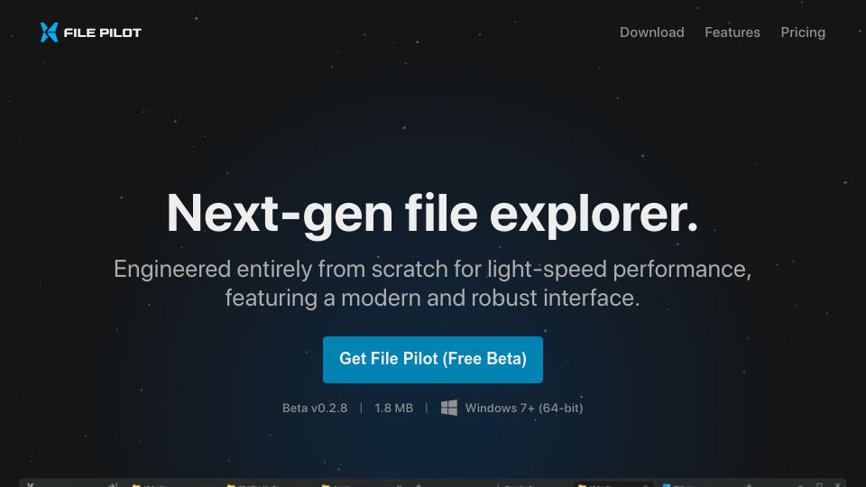Screenshot of filepilot.tech: File Pilot: A file explorer built for speed with a modern, robust interface