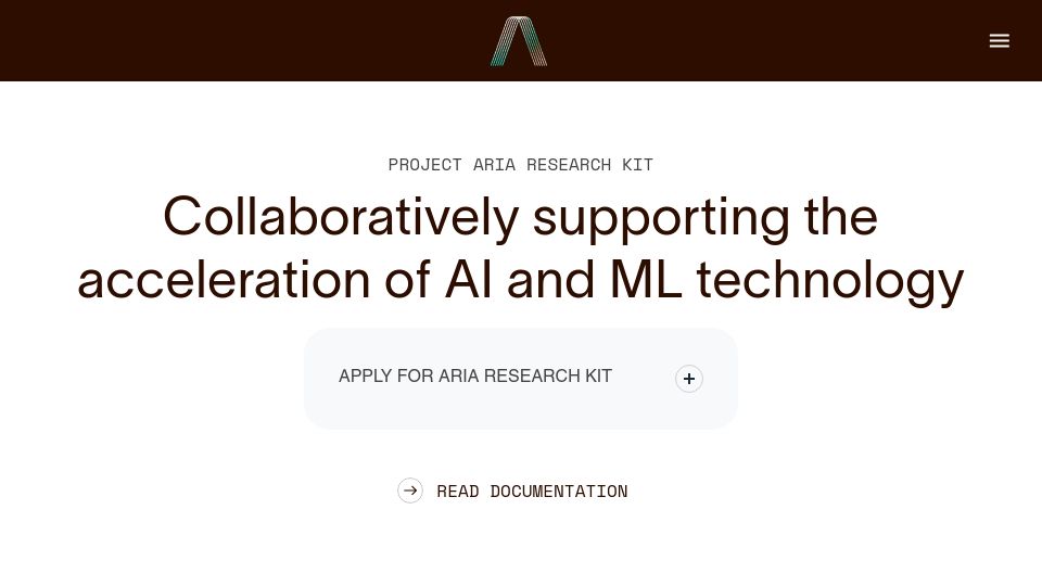 Screenshot of projectaria.com: Meta Project Aria - Smart Glasses Research Kit