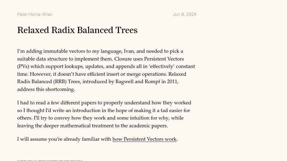 Screenshot of peter.horne-khan.com: Relaxed Radix Balanced Trees (2024)