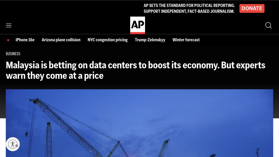 Screenshot of apnews.com: Malaysia is betting on data centers to boost its economy