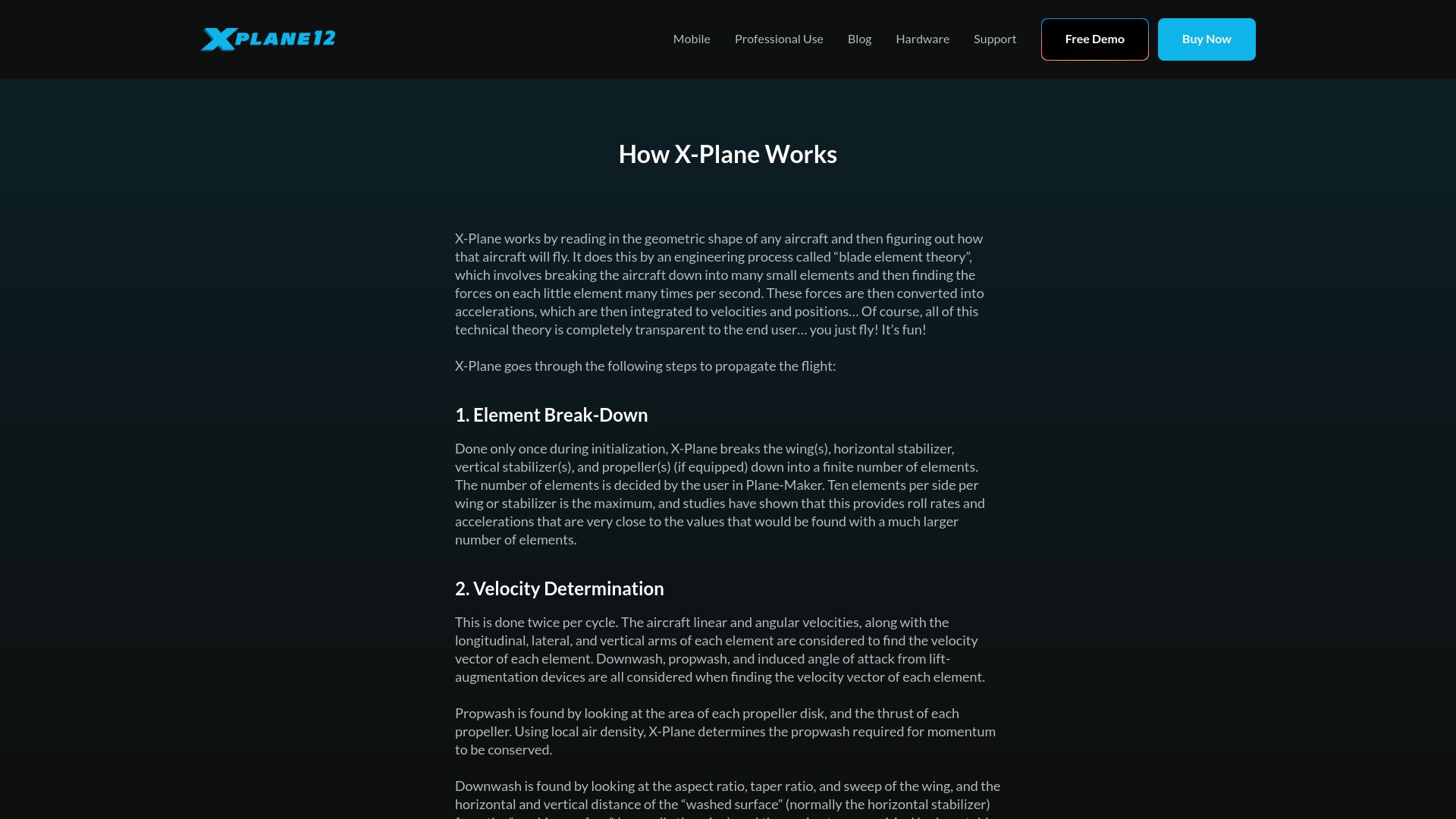 Screenshot of x-plane.com: How X-Plane Works