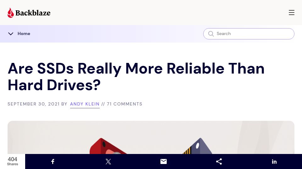 Screenshot of backblaze.com: Are SSDs more reliable than hard drives?