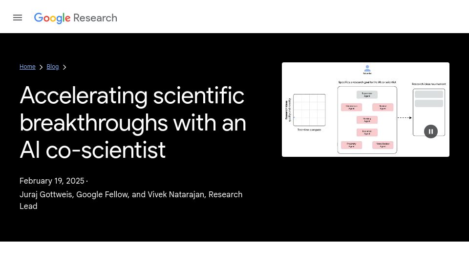 Screenshot of research.google: Accelerating scientific breakthroughs with an AI co-scientist
