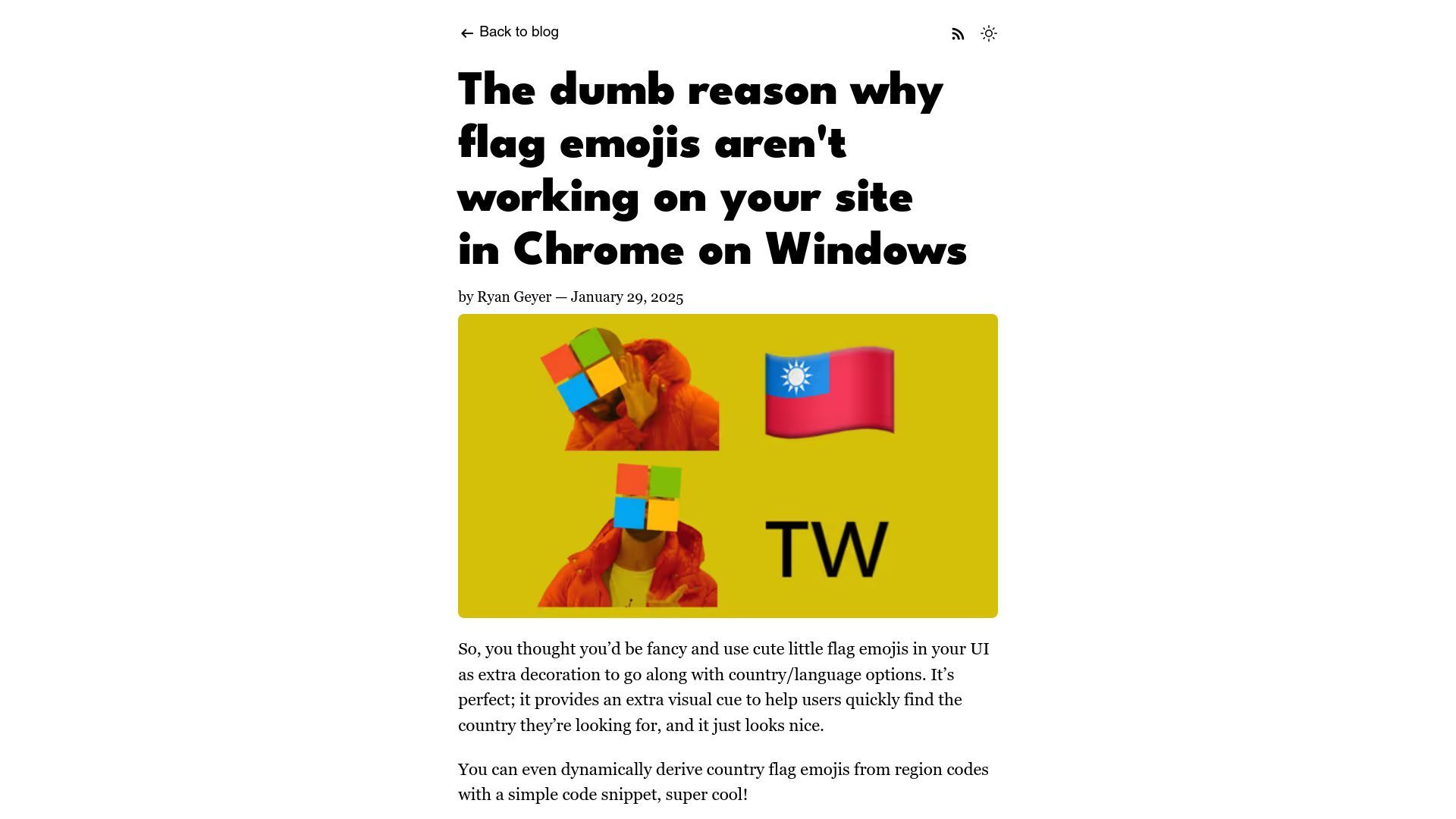 Screenshot of geyer.dev: Some flag emojis aren’t working on Chrome on Windows
