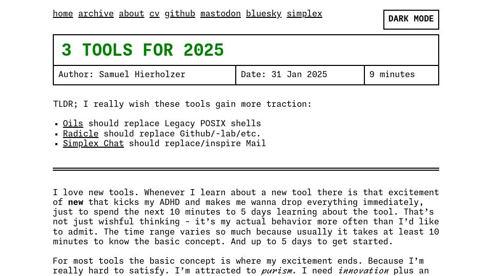 Screenshot of yosemitesam.ch: Tools for 2025