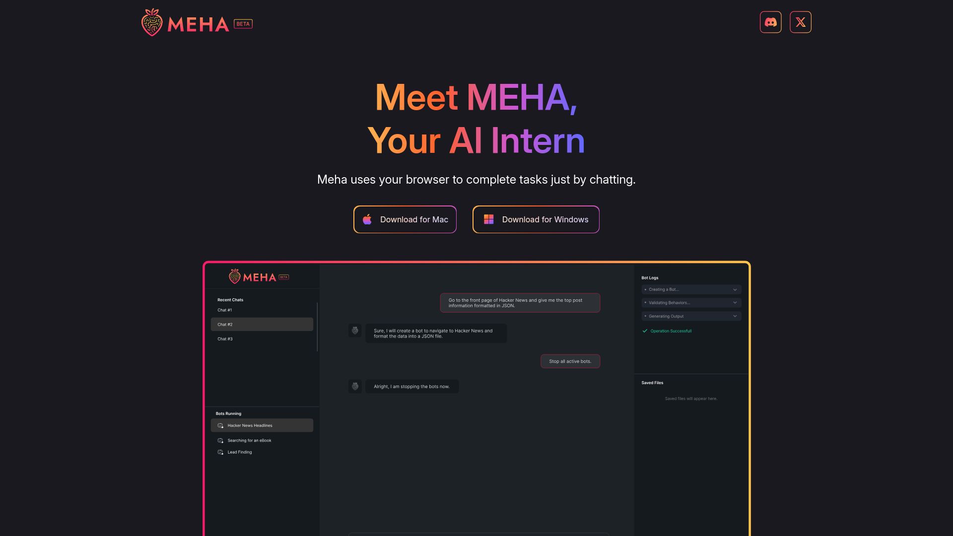 Screenshot of meha.ai: Show HN: We're building a desktop app for browser-based AI agents