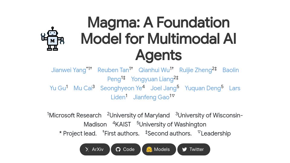 Screenshot of microsoft.github.io: Magma: A foundation model for multimodal AI agents