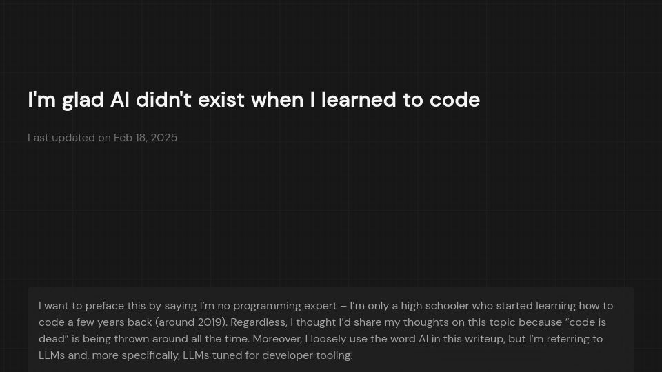 Screenshot of blog.shivs.me: I'm glad AI didn't exist when I learned to code