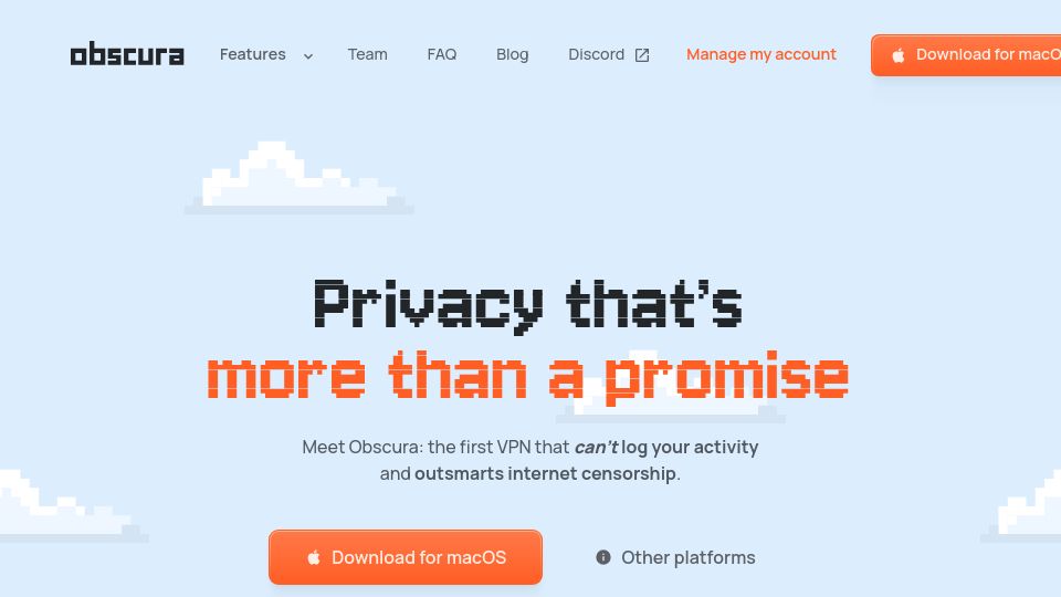 Screenshot of obscura.net: Obscura VPN – Privacy that's more than a promise
