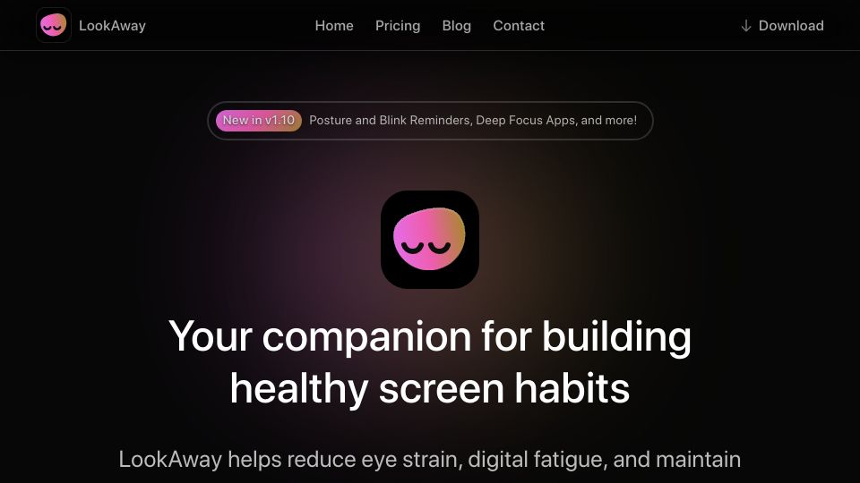 Screenshot of lookaway.app: Show HN: LookAway – a native macOS app for building healthy screen habits